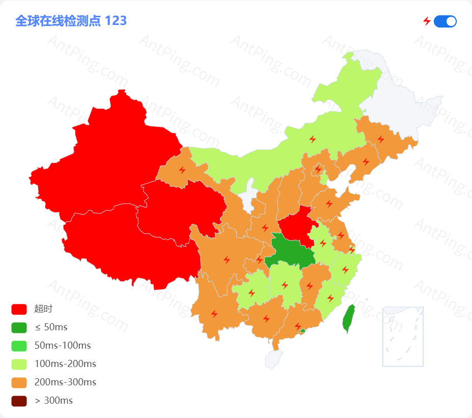 加速前的全国节点延迟地图