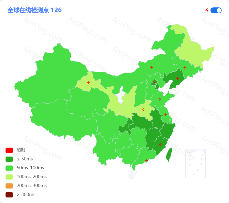 加速后的全国节点延迟地图